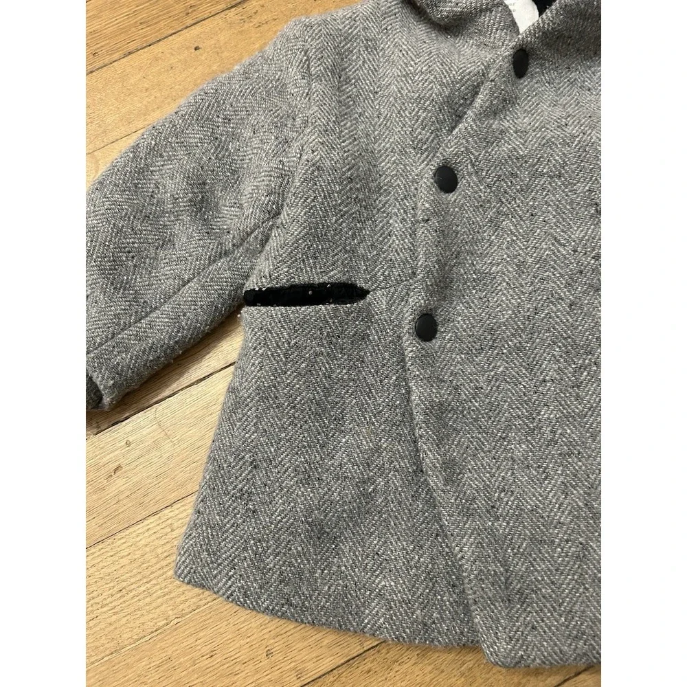 Zara Baby Gray Button Up Parka Jacket Size 3/4 Toddler Herringbone Winter Coat